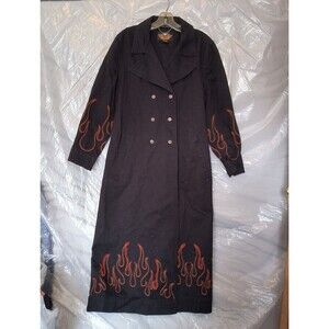 Harley Davidson Duster Coat with Embroidered Flames Medium 49 inches long